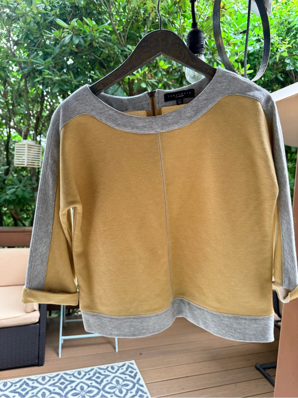 Sanctuary Two-Tone Mustard and Heather Gray Crewneck Sweater
